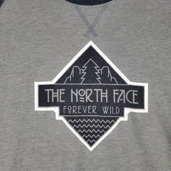 The North Face TNF T-Shirt Womens L FOREVER WILD Tenaya Baseball Raglan Tee Gray - Picture 7 of 9